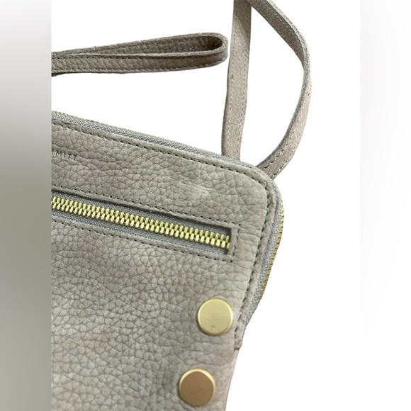 Hammitt Nash Small Leather Clutch Wristlet Grey Leather Brushed Gold Crossbody - Picture 4 of 7